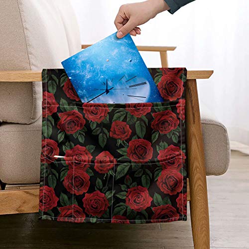 chaqlin Vintage Rot Blumenmuster Sofa Armlehne Tasche Organizer Couch Sessel Nachttisch Caddy mit 5 Taschen für TV Fernbedienung, Zeitschriften, Bücher, Handy, Brille von chaqlin