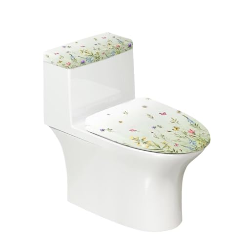 chaqlin WC-Deckelbezug-Set mit Gartenblumen-Motiv, Ersatz-Badezimmer-Zubehör, 2 Stück, WC-Deckelbezug-Set, Staubschutzhüllen, passend für die meisten runden länglichen und länglichen Deckel von chaqlin