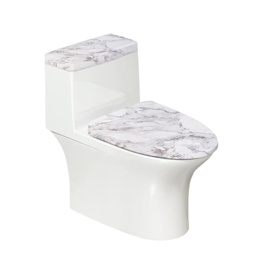 chaqlin WC-Deckelbezug mit Marmor-Druck, Staubschutz, 2er-Set, weißes Marmor-Thema, Badezimmer-WC-Sitz-Deckelschutz, Abdeckung mit elastischem Boden, Stretch-WC-Deckelbezug-Set, Badezimmer-Zubehör von chaqlin