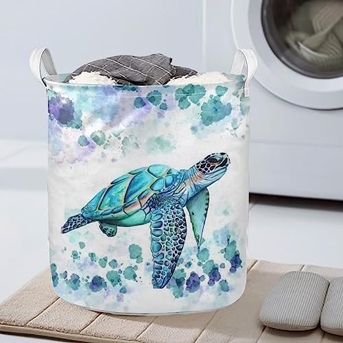 chaqlin Wäschekorb mit Meeresschildkröten-Design, zusammenklappbar, für schmutzige Kleidung, mit verlängerten Griffen für die Aufbewahrung von Kleidung, Spielzeug, Schlafzimmer, Badezimmer von chaqlin