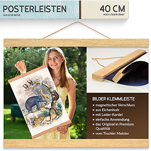 charlique® magnetische Bilderleiste aus Eiche 40 cm - easy Bilder Aufhängung mit Magnet Klemmschiene – die originale Posterleiste aus Holz vom Tischler Meister von charlique