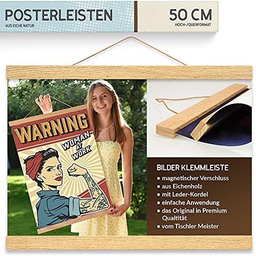 charlique® magnetische Posterleiste aus Holz 50 cm – Premium Posterschiene zum schnellen Bilder Wechsel – die Original Magnet Bilderleiste aus Eiche natur von charlique