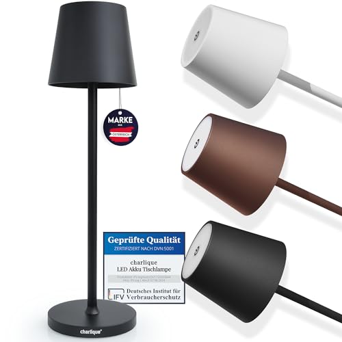 charlique LED Akku Tischlampe (Schwarz) - Dinner Light 38 cm - aufladbare Tischleuchte mit USB, für innen und außen, warmes Licht - wetterfest für Balkon, Terrasse & Garten von charlique