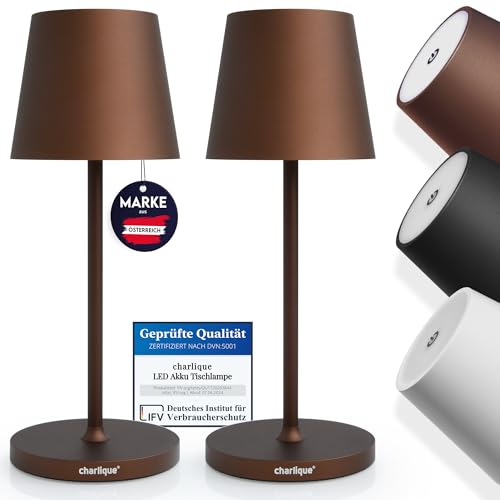 charlique LED Akku Tischlampen (2 Stück, Braun) - Dinner Light - dimmbare Tischleuchte mit USB, aufladbar, warmes Licht, indoor & outdoor - 28 cm hoch von charlique