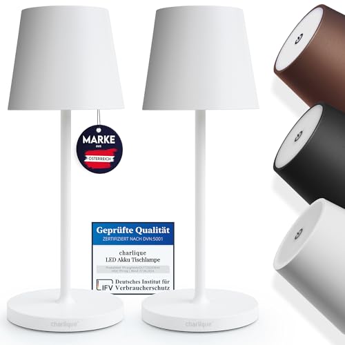 charlique LED Akku Tischlampen (2 Stück, Weiß) - Dinner Light - dimmbare Tischleuchte mit USB, aufladbar, warmes Licht, indoor & outdoor - 28 cm hoch von charlique