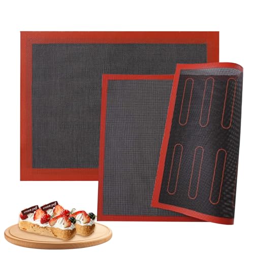 ChAusa 2 Stück Backmatte Silikon 40x30cm Silikon Backmatte,Antihafte Backunterlage Silikonmatte Backen,Perforierte Silikonbackmatte für Macarons/Keks/Kuchen/Brot/Pizza Matte(Schwarz) von chausa