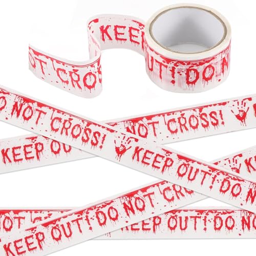 Halloween Absperrband 4,8cm*25m Reißfest Weiß Rot Absperrband Halloween Deko Outdoor Warnband Halloween Warnband Deko für Arbeitsplatz Gefahrenzone,Outdoor Garten Horror Halloween Party Dekoration von ChAusa