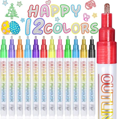 chausa 12 Farben Outline Markers Outline Stift Wasserfester Stifte Zauberstifte Glitzerstifte,Outline Glitzer Zweizeiliger Wasserfester Stift für Scrapbook,Notizen,Planer,Kalender,Büro chausa 12 Farben Outline Markers Outline Stift Wasserfester Stifte Zauberstifte Glitzerstifte,Outline Glitzer Zweizeiliger Wasserfester Stift für Scrapbook,Notizen,Planer,Kalender,Büro von ChAusa