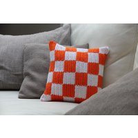 Gehäkeltes Kissen 30x30 Karomuster/Schachbrettmuster Checkboardmuster Genäht Mit Waffelpique Weiß Bunt von checkmade
