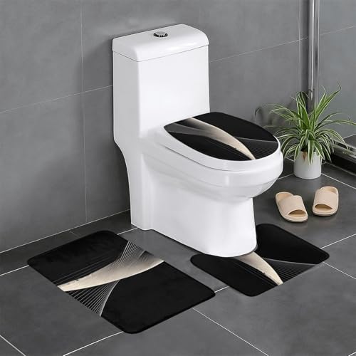 chenfandi Abstrakte Kurven Badteppich-Set, 3er-Set, weich, saugfähig, rutschfest, geeignet für Badezimmer, Toiletten usw. von chenfandi