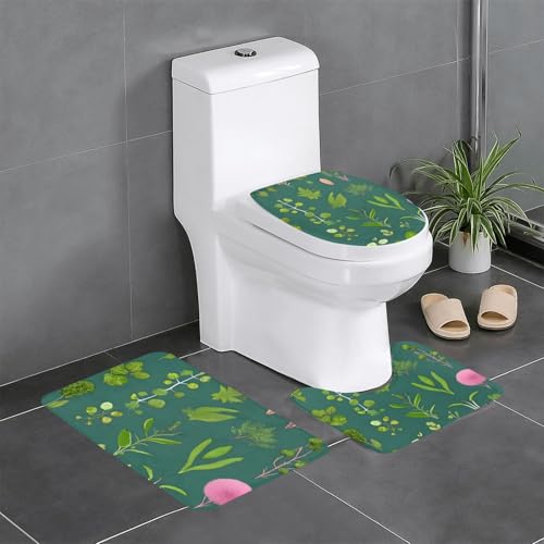 chenfandi Blumen und Pflanzen Badezimmermatten Set mit drei weichen, saugfähigen, rutschfesten Badezimmermatten, geeignet für Badezimmer, #Toiletten usw. von chenfandi