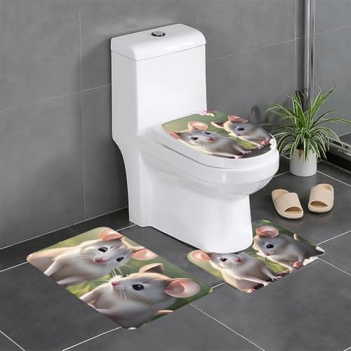 chenfandi Mouse In Love Badezimmermatten Set von drei weichen, saugfähigen, rutschfesten Badezimmermatten, geeignet für Badezimmer, #Toiletten usw. von chenfandi