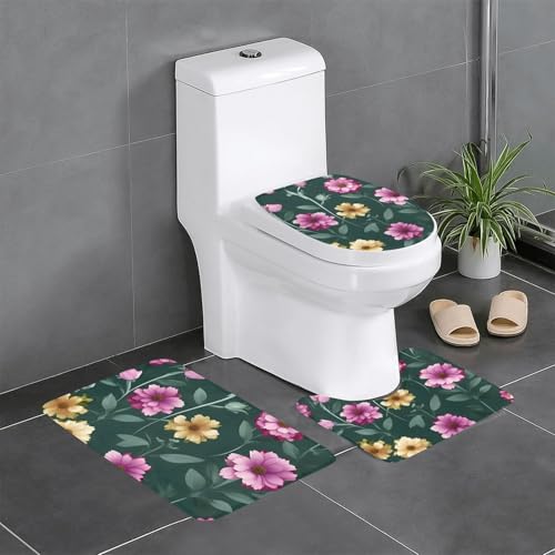 chenfandi Schöne lila Blumen Badezimmermatte Set von drei weichen, saugfähigen, rutschfesten Badezimmermatten, geeignet für Badezimmer, #Toiletten usw. von chenfandi