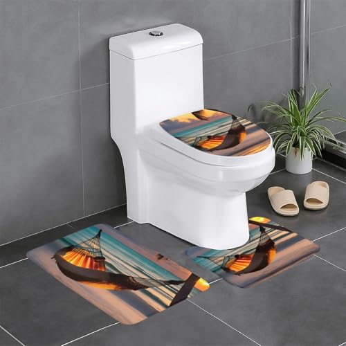 chenfandi Sunset Beach Hängematte Badezimmermatte Set mit drei weichen, saugfähigen, rutschfesten Badezimmermatten, geeignet für Badezimmer, #Toiletten usw. von chenfandi