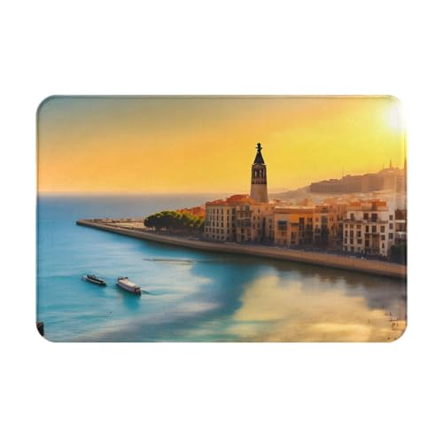 chenfandi Sunset In Barcelonafront Fußmatte, saugfähige und rutschfeste Willkommensmatte, 60 x 40 cm, für Foyer, Eingang, Schlafzimmer von chenfandi
