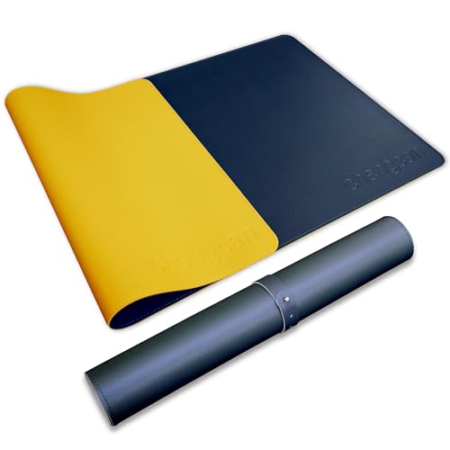 Doppelseitiges Leder-PU-Mauspad, Computer-Schreibtischunterlage, rutschfest, wasserdicht, leicht zu reinigen, geeignet für Büro und Heimbüro (Marineblau und Gelb, 80 x 40 cm) von chengcan