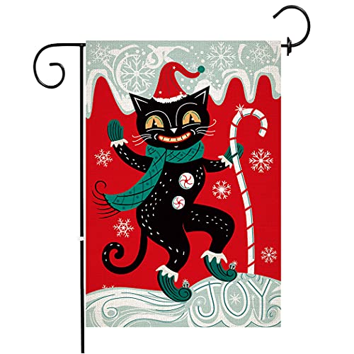 Chengxun Kleine Gartenflagge, Weihnachten, Urlaub, festliche schwarze Katze, Johanna Parker-Design, Gartenflagge, Outdoor-Dekoration, doppelseitige Polyester-Hofflagge von Chengxun