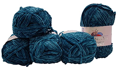 5 x 100 Gramm Himalaya Velvet Micro-Polyester Strickwolle , Babywolle samtig 500 Gramm Wolle (petrol 90048) von chenille