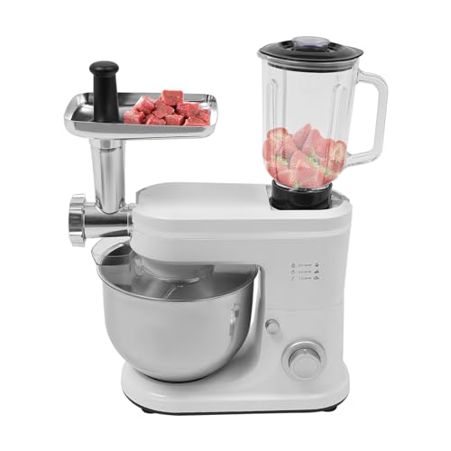 1500W Professioneller Küchenmixer mit Edelstahlschüssel - 6L Küchenmaschine + 1.5L Glassaftbehälter, 6 Geschwindigkeitsstufen, Multifunktionsmixer Standmixer für Teig, Smoothies und Backen (Silber) von chennnls