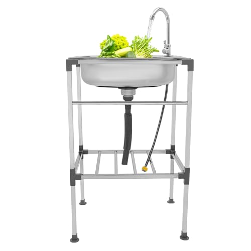 Edelstahl Spüle Küchenspüle, Freistehende Spüle 53x38cm, Komplettset mit Wasserhahn und Ablauf, für Küche und Waschküche, Silber von chennnls