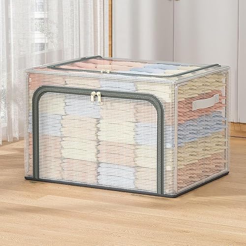 chenxichuzhao ltbare Aufbewahrungstasche Aufbewahrungstasche mit Metallrahmen 24L Faltbare Kleideraufbewahrung Box mit Metallrahmen und 2 Fenster für Bettdecken Decken Kleidung (B) von chenxichuzhao