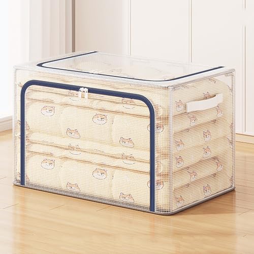 chenxichuzhao ltbare Aufbewahrungstasche Aufbewahrungstasche mit Metallrahmen 24L Faltbare Kleideraufbewahrung Box mit Metallrahmen und 2 Fenster für Bettdecken Decken Kleidung (C) von chenxichuzhao