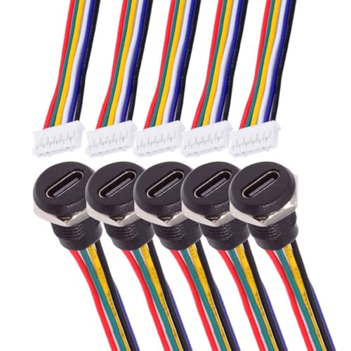 chenyang 5 Pack 2,0 mm Pitch 6Pin zu USB C Buchse DC 5V/20V PD Stromladebuchse Konvertierungskabeladapter mit wasserdichtem staubdichtem Gummistecker von chenyang