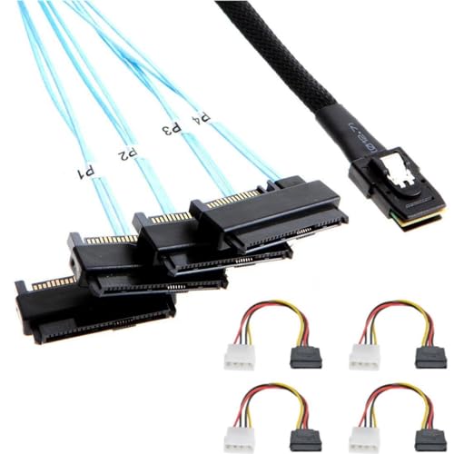 chenyang Mini SAS SFF-8087 36Pin Host 1 auf 4 SAS SFF-8482 Ziel SAS Festplattenkabel mit IDE Stromkabel 0.5M von chenyang