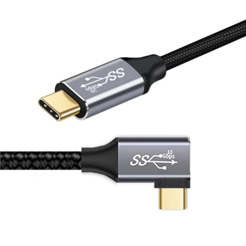 chenyang USB C Kabel, USB 3.2 Gen 2 Typ C auf C 10Gbit/s Datenübertragung PD 100W Schnellladung 90 Grad rechtwinkliger geflochtenes Nylonkabel unterstützt Videoausgang 9,84 Fuß/3,0 m von chenyang