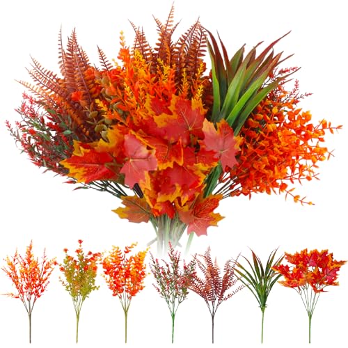chenyu 10 Stücke Bündel Künstliche Herbststrauß Maple Leaf Orchid Art Autumn Interior Decoration für Desktop Balkon Garten Thanksgiving Herbst Deko Herbstblumen von chenyu