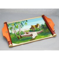 Vintage Mid Century Servieren Oder Tee-Tablett Rückseite Bemalt 1950Er Jahre Französisch Kitchenalia von chezlesmimmis