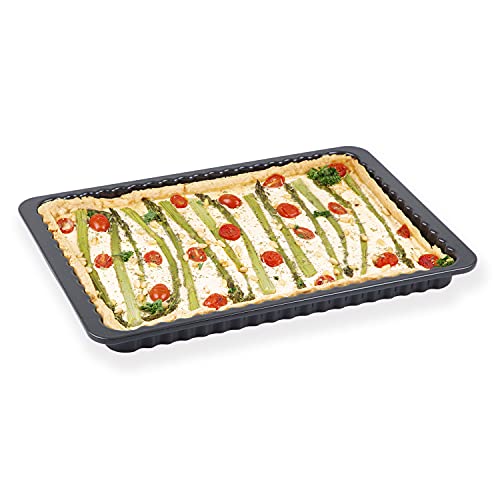 chg eckige XXL Quiche- und Kuchenform in Emaille, ca. 41,5 x 29,0 x 3,0 cm, schnittfest, umweltfreundlich, Made in Germany, SET 381-50 Schwarz Gesprenkelt von c|h|g