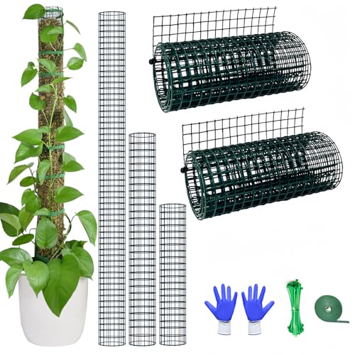 Moosstab-Kit zur Selbstgestaltung, 2 m Metall-Moosstab für Monstera-Pflanzen, 2 Stück 21 cm × 1 m Stahldrahtgeflecht mit Kabelbindern, maximal 4 Stück 51 cm Sphagnum-Moosstäbe (2 m Drahtgeflecht ohne von chicarry