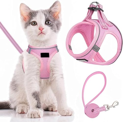 Hundegeschirr für kleine Hunde und Katzen, weiches Netzgewebe, reflektierend, leicht, atmungsaktiv, sichtbar im Dunkeln, mit Blumenmuster, Komfort für Gehen, Training (Rosa, S) von chichendianzi