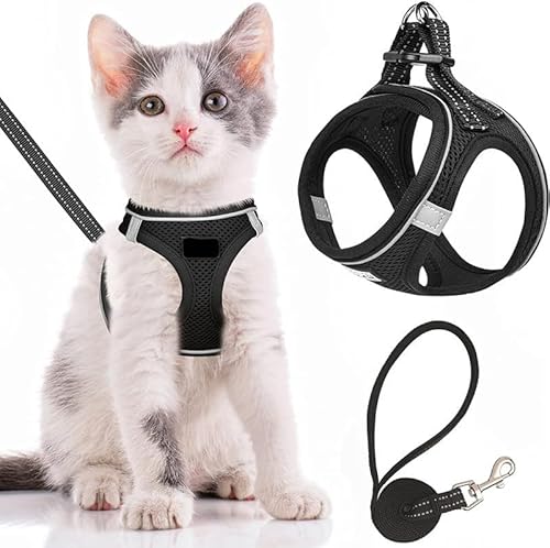 Hundegeschirr für kleine Hunde und Katzen, weiches Netzgewebe, reflektierend, leicht, atmungsaktiv, sichtbar im Dunkeln, mit Blumenmuster, Komfort für Gehen, Training (Schwarz, M) von chichendianzi
