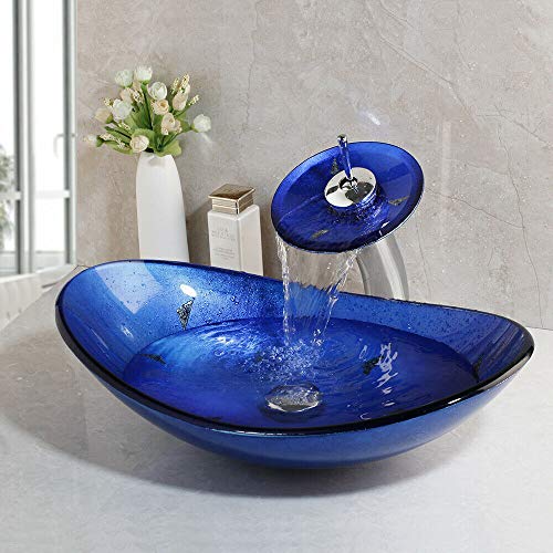 chicstyleme Waschbecken Glas Tischwaschbecken Waschtisch Glas Badezimmer Waschbecken mit Wasserhahn gehärtetem Glas Overcounter Vanity Basin Waschbecken mit Wasserablauf Set von chicstyleme