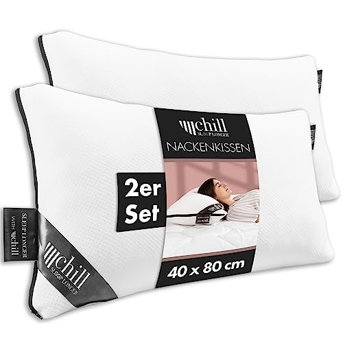 chill SLEEPLONGER 2er Set Nackenkissen Kopfkissen 40x80 cm - Schlafkissen Atmungsaktiv & Waschbar & 100% Vegan - Nackenstützkissen Orthopädisches Kissen gegen Kopfschmerzen & Nackenschmerzen von chill SLEEPLONGER