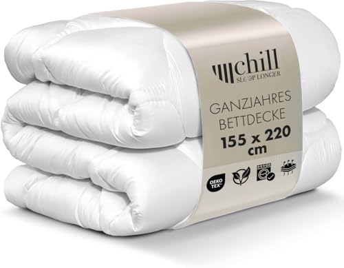 chill SLEEPLONGER Ganzjahresdecke 155x220 - Bettdecke 155x220 Leicht - Atmungsaktiv & Waschbar & 100% Vegan - Steppdecke mit Klimanetz & Schlafkomfort Leiste - 1000g Füllung von chill SLEEPLONGER