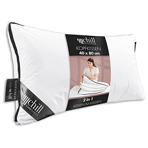 chill SLEEPLONGER Kopfkissen 40x80 cm - 2 in 1 Design - Schlafkissen Atmungsaktiv & Waschbar & 100% Vegan - 2 Kissen 3 Möglichkeiten - Pillow mit 300g & 600g Kissenfüllung von chill SLEEPLONGER