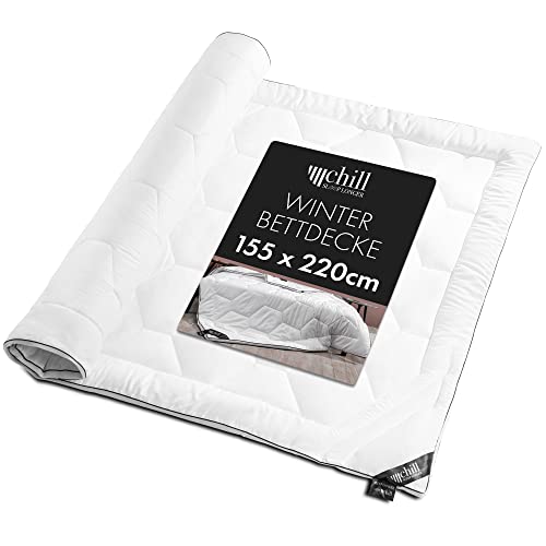 chill SLEEPLONGER Winterdecke 155x220 - Bettdecke 155x220 - Warme Schlafdecke Atmunsaktiv & Waschbar & 100% Vegan - Steppdecke Warm mit Schlafkomfort Leiste - 1260g Füllung ideale Winter Bettdecke von chill SLEEPLONGER