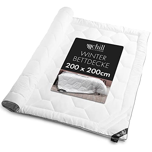 chill SLEEPLONGER Winterdecke 200x200 - Bettdecke 200x200 - Warme Schlafdecke Atmunsaktiv & Waschbar & 100% Vegan - Steppdecke Warm mit Schlafkomfort Leiste - 1480g Füllung ideale Winter Bettdecke von chill SLEEPLONGER