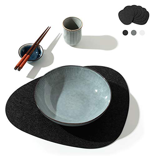 chillify Tischuntersetzer 6er Set I Untersetzer Filz | Tischset rutschfest hitzebeständig waschbar Oval Dunkelgrau von chillify