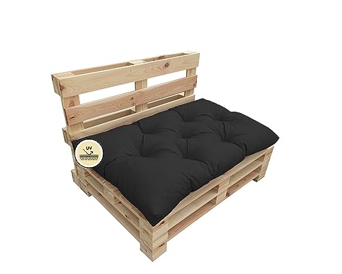 Palettenauflage UV-beständig Palettenkissen Schaumflocken Palettenpolster Palettenmöbel Palettensofa Rückenlehne Sitzkissen Seitenkissen Set viele Größen und Farben Sitzkissen 120x80x12 Schwarz von chilly pilley