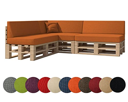 chilly pilley Palettenkissen Gartenkissen Palettenauflage Palettenpolster Indoor Outdoor Waschbar Abnehmbar Sitzkissen Rückenkissen (8er Set, Orange) von chilly pilley