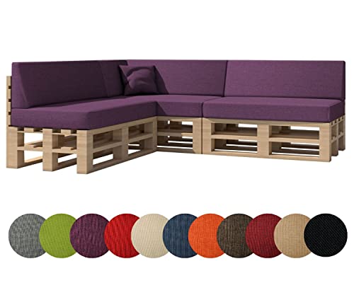 chilly pilley Palettenkissen Gartenkissen Palettenauflage Palettenpolster Indoor Outdoor Waschbar Abnehmbar Sitzkissen Rückenkissen (8er Set, Violett) von chilly pilley