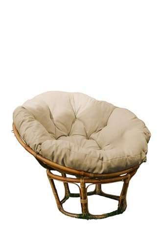 chilly pilley Papasan Papasansessel Rattansessel Auflage Sesselkissen Gartenkissen Sitzkissen Garten Kissen Gesteppt mit Schlaufen Rund (100cm, Creme) von chilly pilley