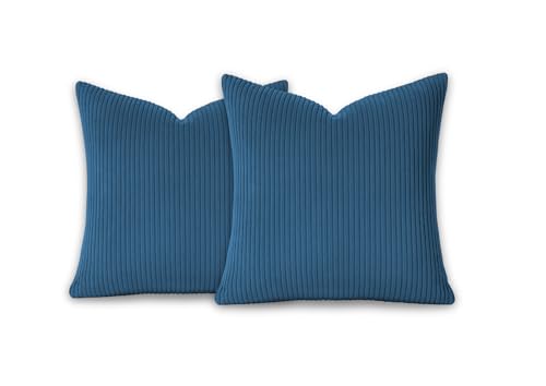 chilly pilley® 2er Set Kissenbezüge Cord – Weiche Dekokissenhüllen aus Cord – Zierkissenbezug mit Reißverschluss Dekokissenbezug für Sofa (Dunkelblau, 40x40) von chilly pilley