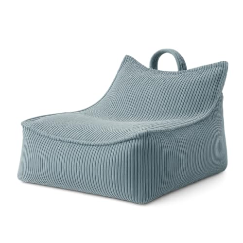 chilly pilley® Cord Sitzsack Sessel Gaming Stuhl - Ergonomischer Bodensessel mit Rückenlehne, Weich und Formbar, Abnehmbarer Bezug - Wohnzimmer Kinderzimmer (Blau) von chilly pilley