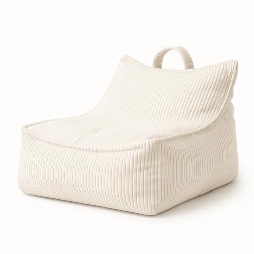 chilly pilley® Cord Sitzsack Sessel Gaming Stuhl - Ergonomischer Bodensessel mit Rückenlehne, Weich und Formbar, Abnehmbarer Bezug - Wohnzimmer Kinderzimmer (Cremefarbig) von chilly pilley