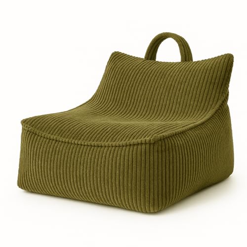 chilly pilley® Cord Sitzsack Sessel Gaming Stuhl - Ergonomischer Bodensessel mit Rückenlehne, Weich und Formbar, Abnehmbarer Bezug - Wohnzimmer Kinderzimmer (Grün) von chilly pilley